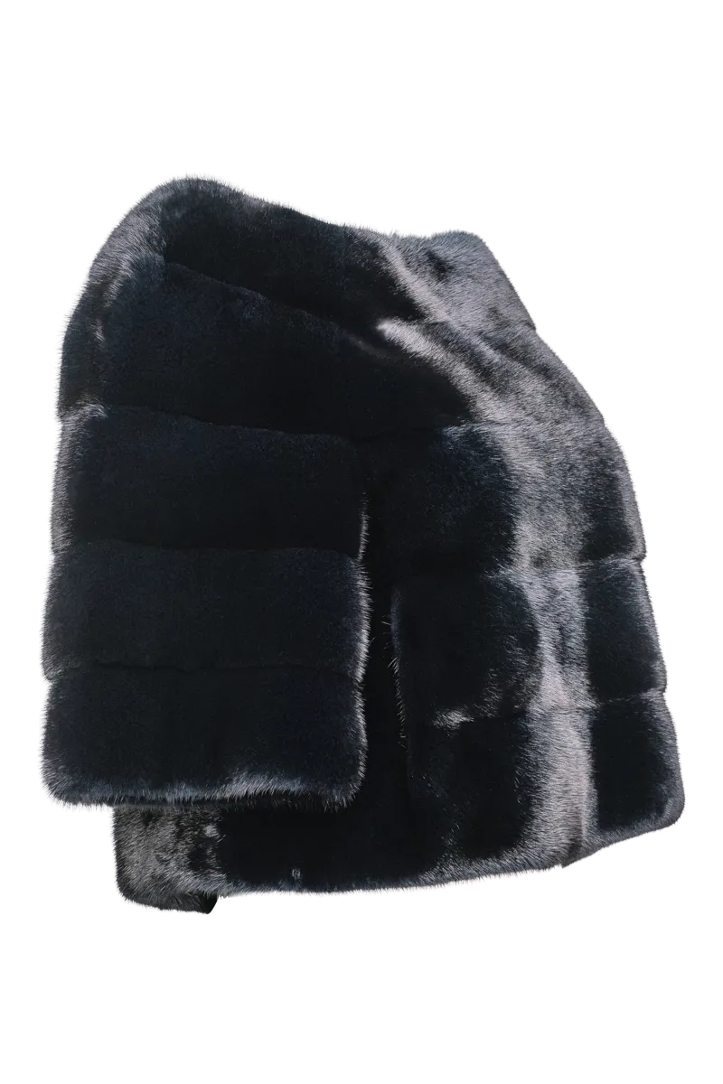 Horizontal Solid Color Mink Fur Pull - Over - Side Zipper
