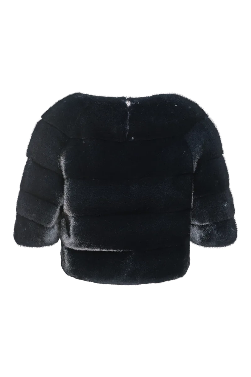 Horizontal Solid Color Mink Fur Pull - Over - Side Zipper
