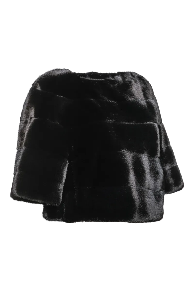 Horizontal Solid Color Mink Fur Pull - Over - Side Zipper