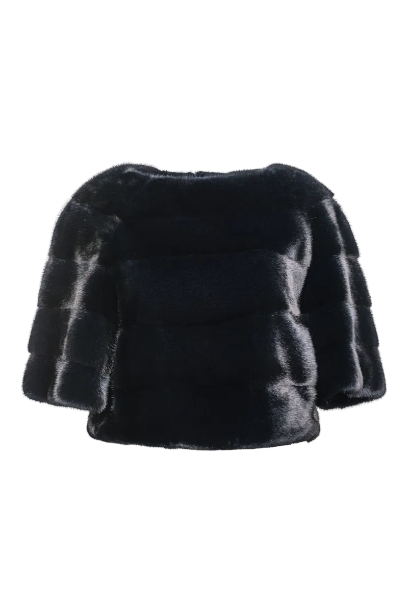 Horizontal Solid Color Mink Fur Pull - Over - Side Zipper