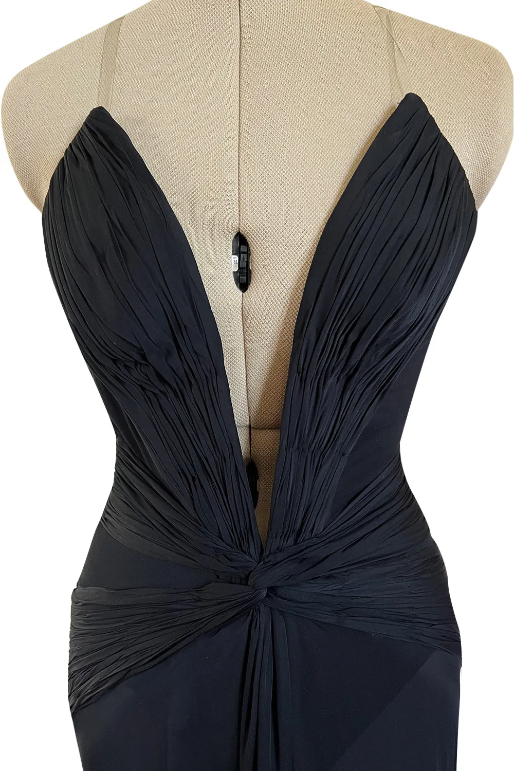 Incredible 2006-2007 Roberto Cavalli Black Silk Extreme Plunge Dress w Trained Silk Chiffon Skirts