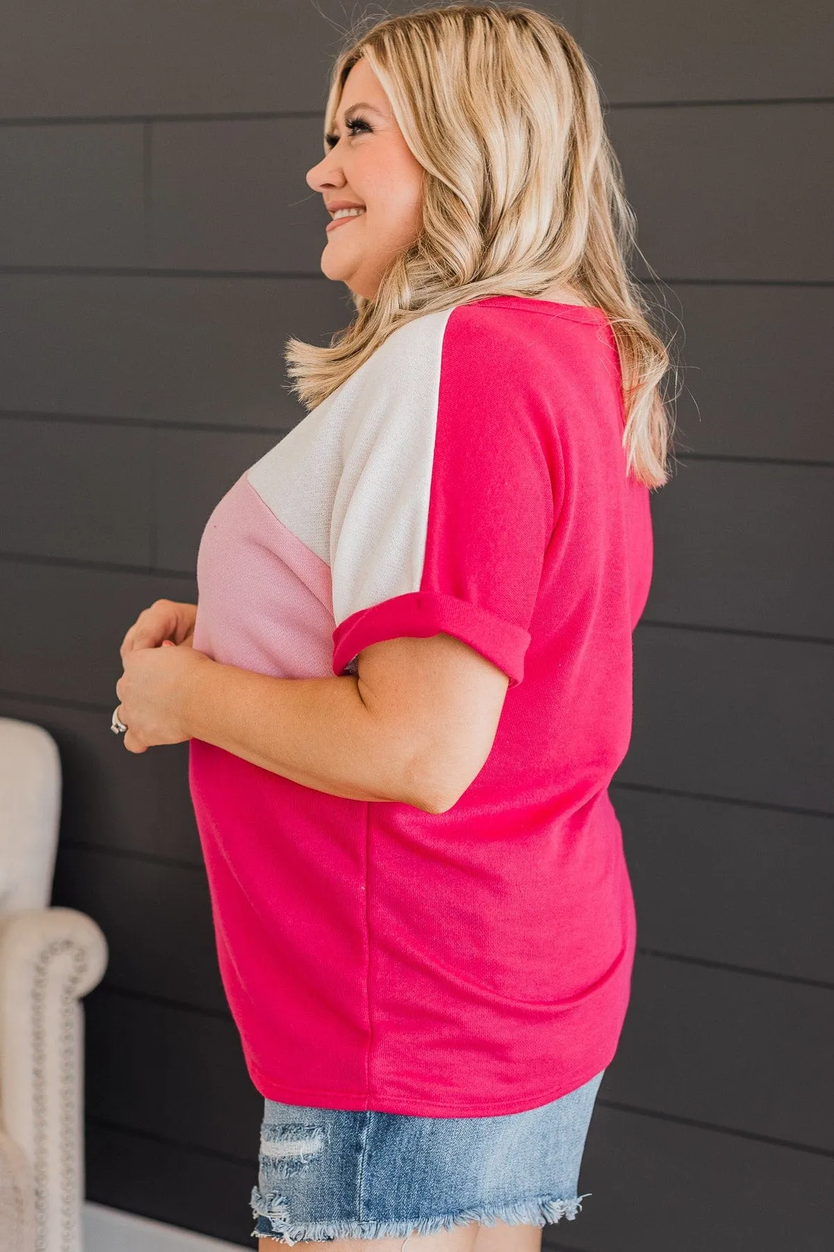 Incredible Sights Knit Top- Off-White & Hot Pink