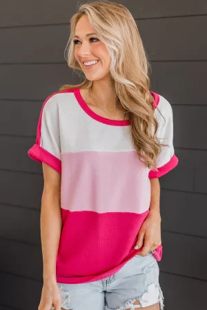 Incredible Sights Knit Top- Off-White & Hot Pink