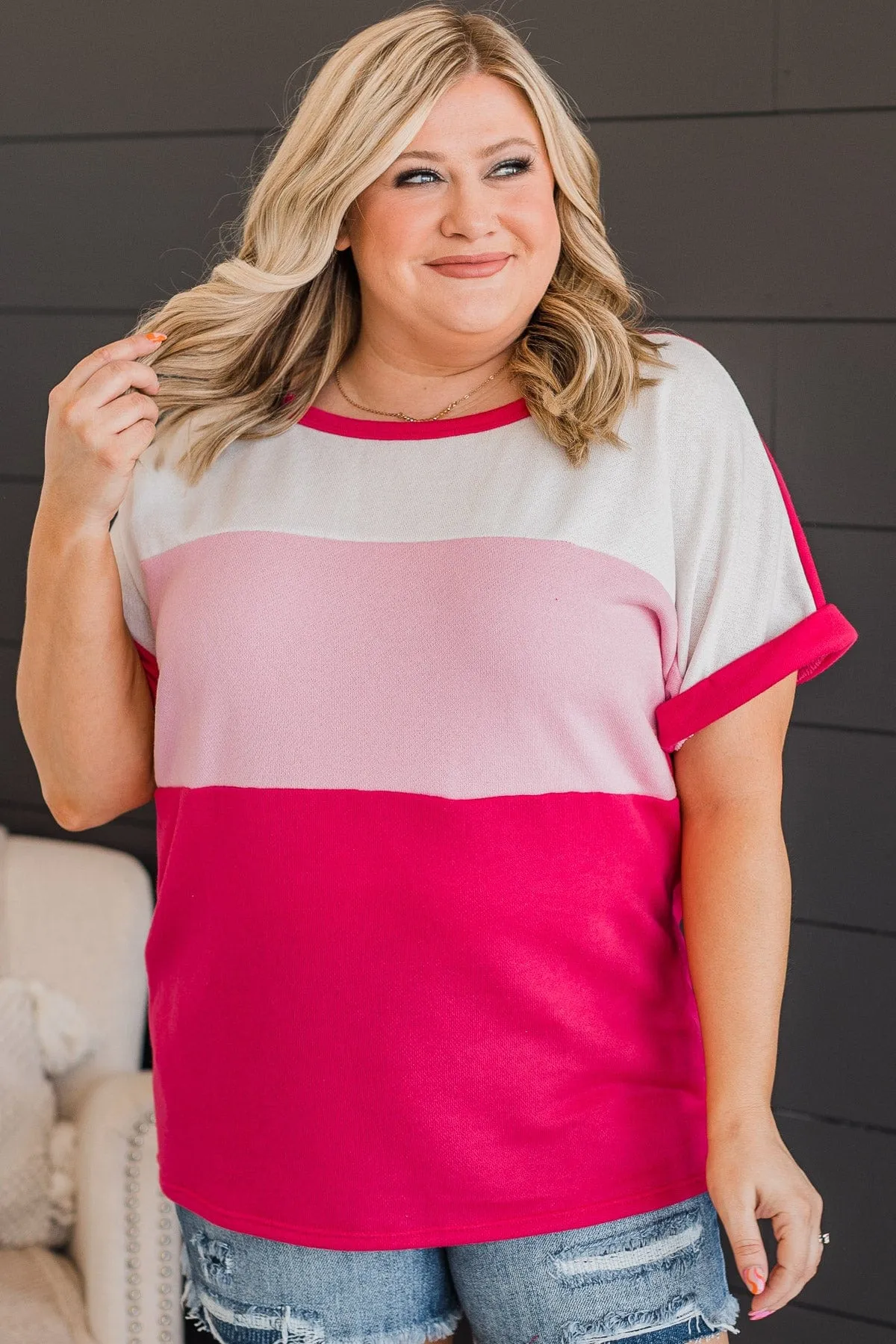 Incredible Sights Knit Top- Off-White & Hot Pink