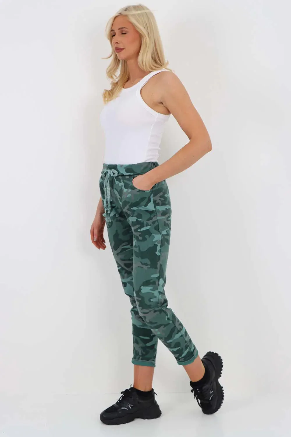 Italian Drawstring Camo Side Pockets Trousers
