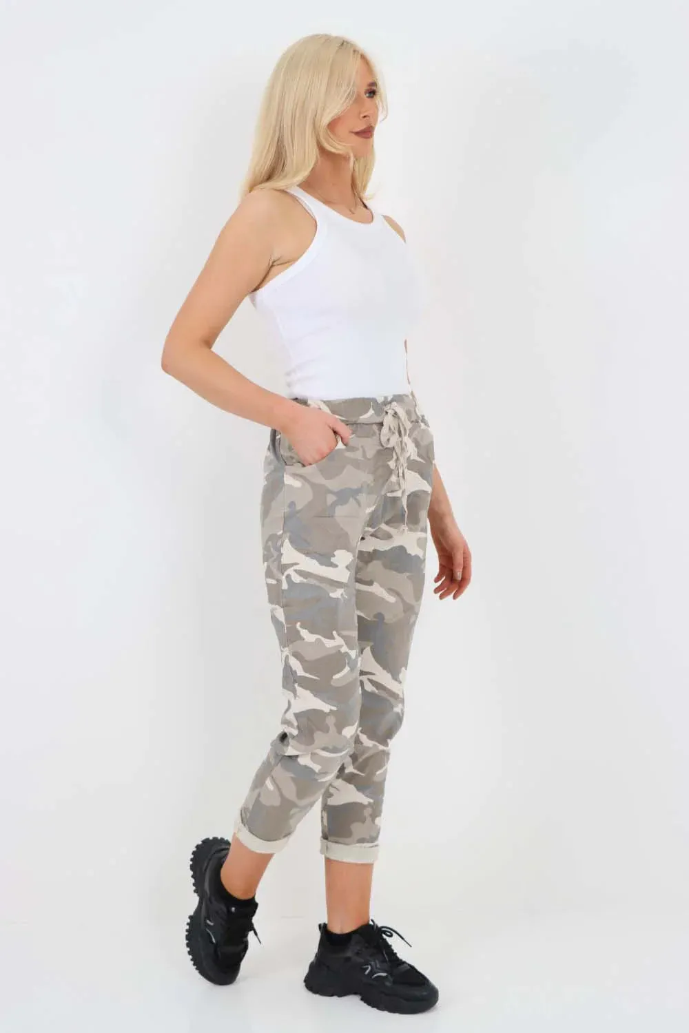 Italian Drawstring Camo Side Pockets Trousers