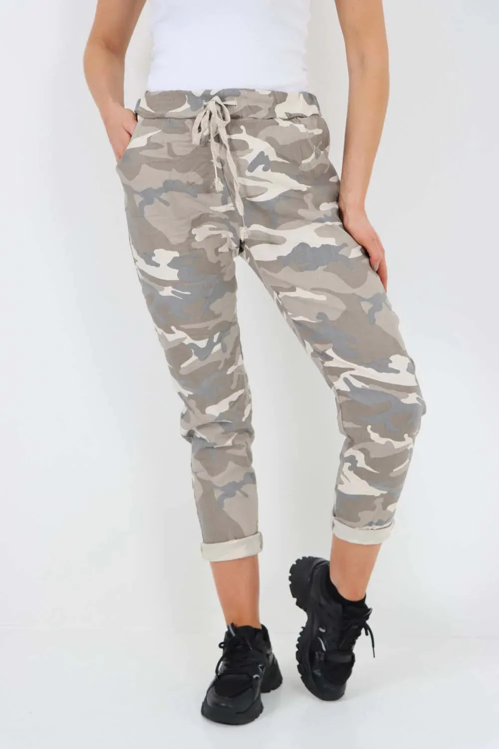 Italian Drawstring Camo Side Pockets Trousers
