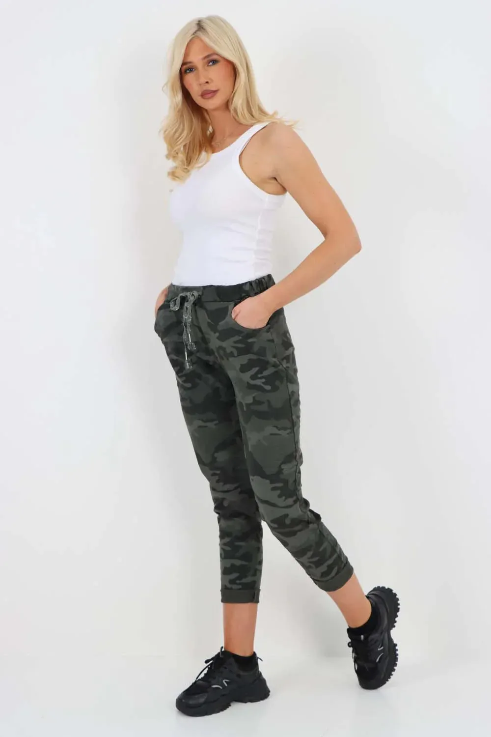 Italian Drawstring Camo Side Pockets Trousers