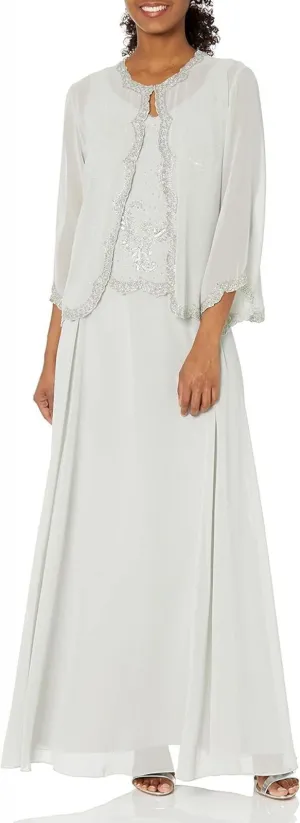J Kara Womens Beaded Gown Dress with Dress Silver Gray / Multi 10