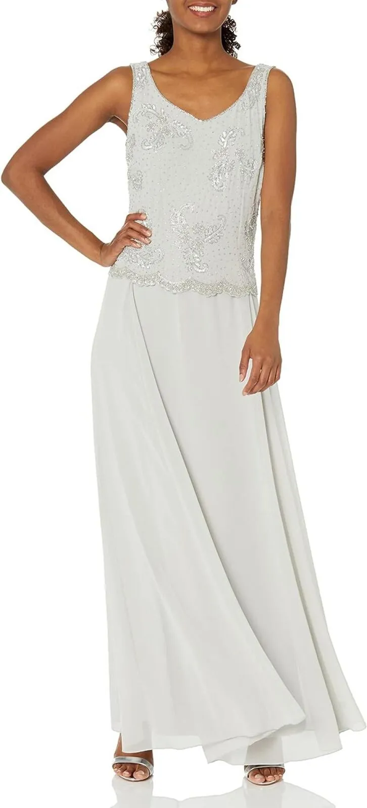 J Kara Womens Beaded Gown Dress with Dress Silver Gray / Multi 10