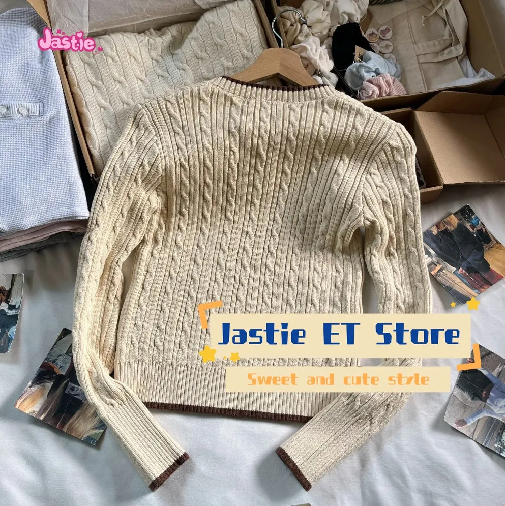 JazzHer American Retro Autumn New Khaki Sweater V-neck Slim Twisted Knitted Top Woman Solid Color Chic Fashion Streetwar  Y2K Pullovers