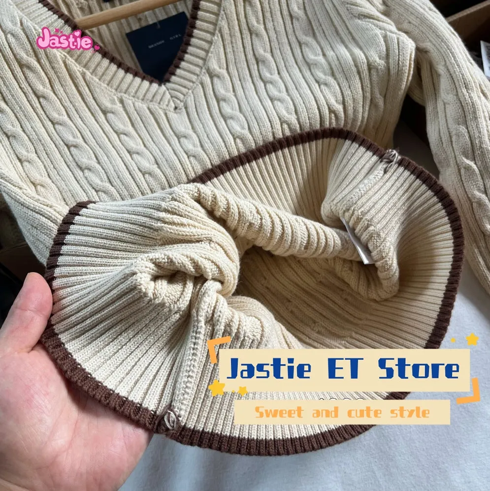 JazzHer American Retro Autumn New Khaki Sweater V-neck Slim Twisted Knitted Top Woman Solid Color Chic Fashion Streetwar  Y2K Pullovers