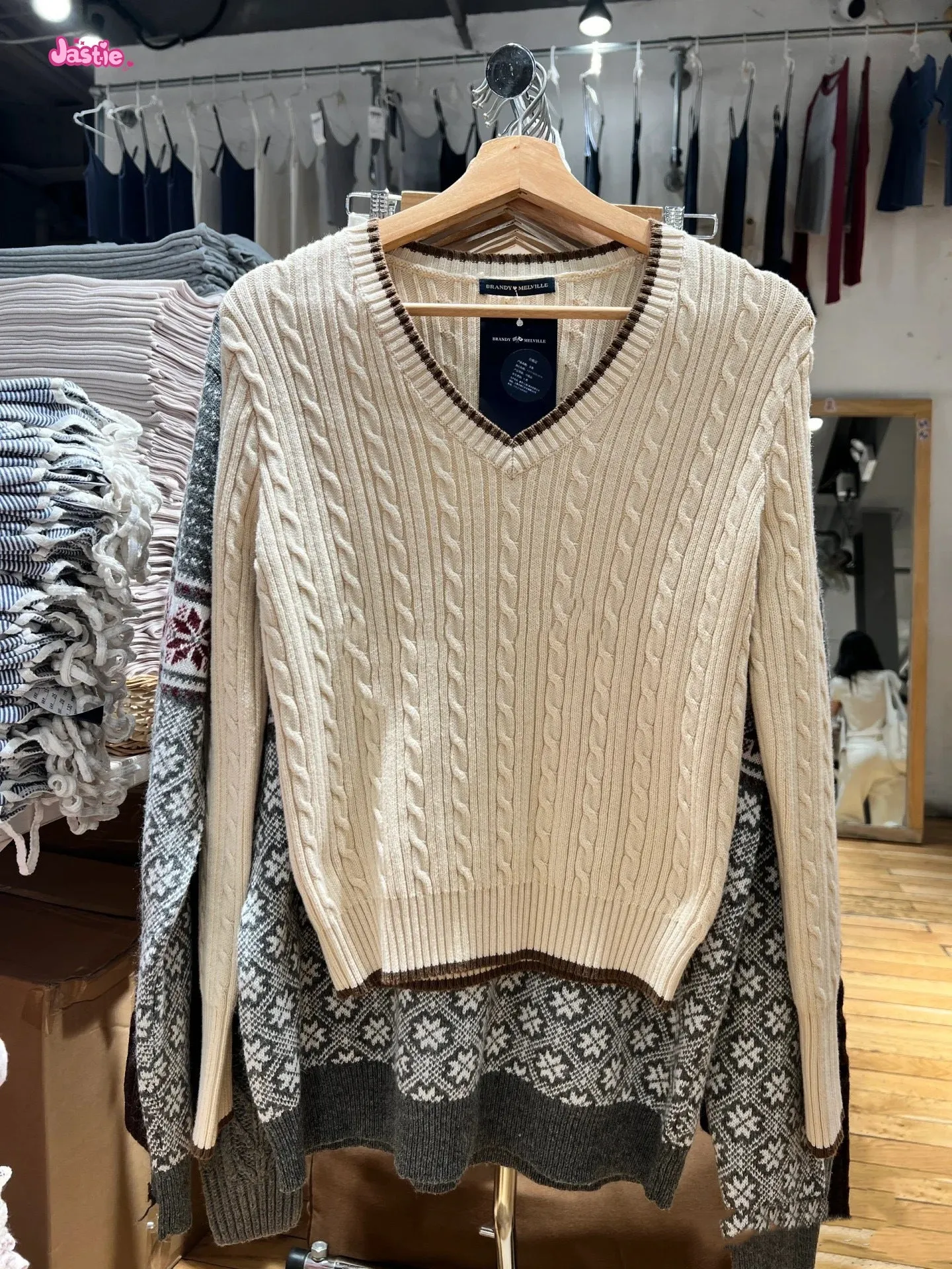 JazzHer American Retro Autumn New Khaki Sweater V-neck Slim Twisted Knitted Top Woman Solid Color Chic Fashion Streetwar  Y2K Pullovers
