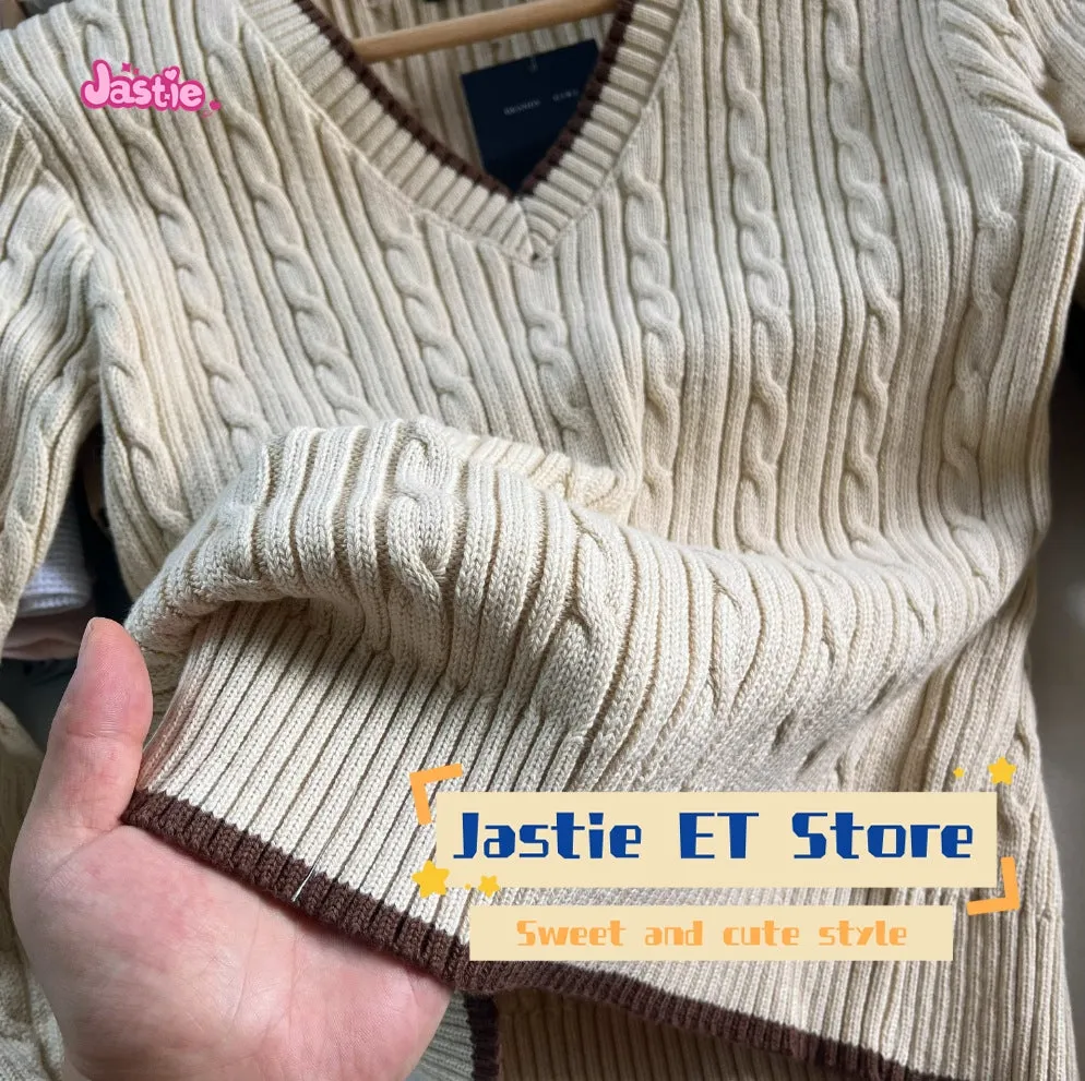 JazzHer American Retro Autumn New Khaki Sweater V-neck Slim Twisted Knitted Top Woman Solid Color Chic Fashion Streetwar  Y2K Pullovers