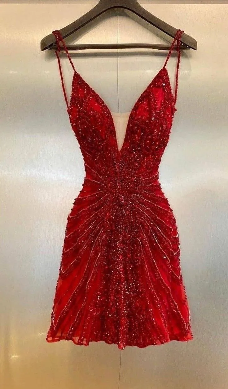 JazzHer Luxury Red Beaded Homecoming Dresses Bodycon Mini Party Dress (PRE-ORDER)