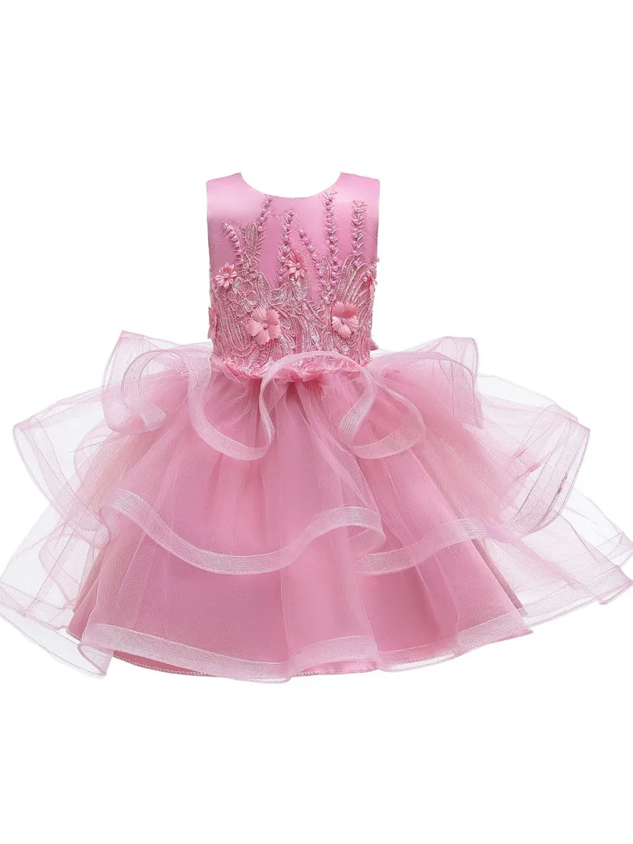 Jewel Neck Tulle Sleeveless Short Princess Beaded Kids Party Dresses