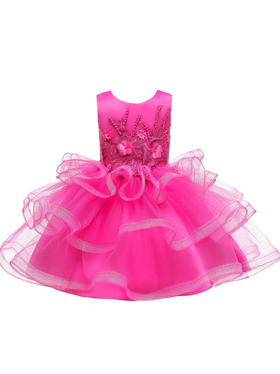 Jewel Neck Tulle Sleeveless Short Princess Beaded Kids Party Dresses