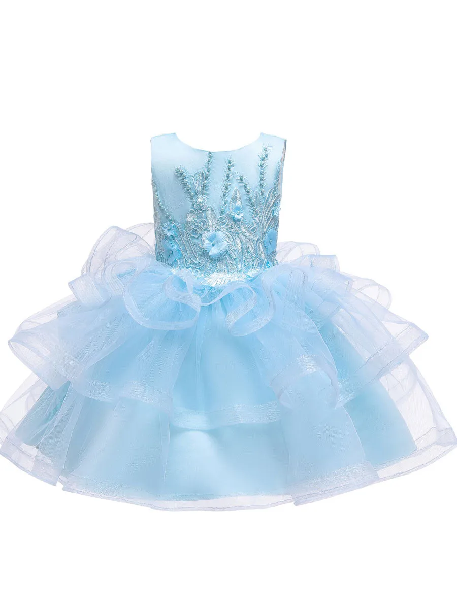 Jewel Neck Tulle Sleeveless Short Princess Beaded Kids Party Dresses