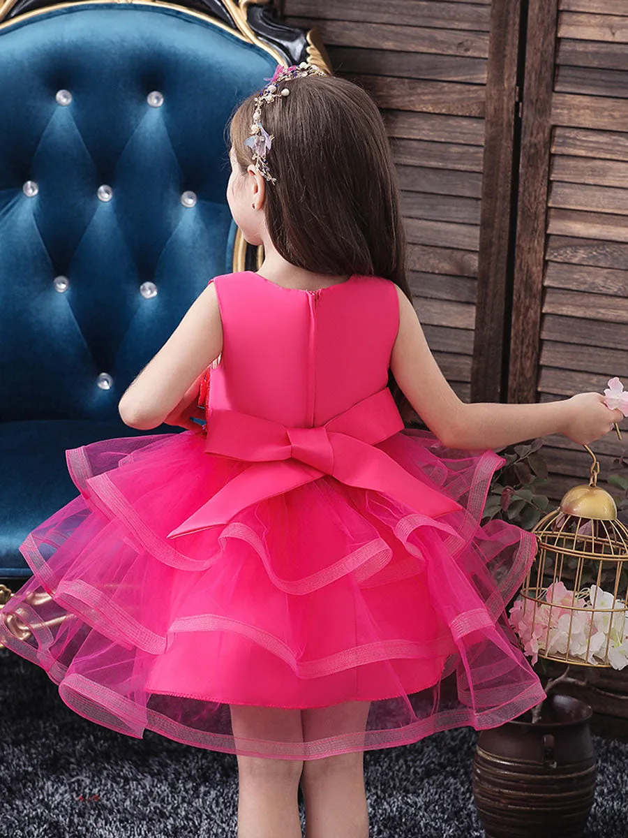 Jewel Neck Tulle Sleeveless Short Princess Beaded Kids Party Dresses