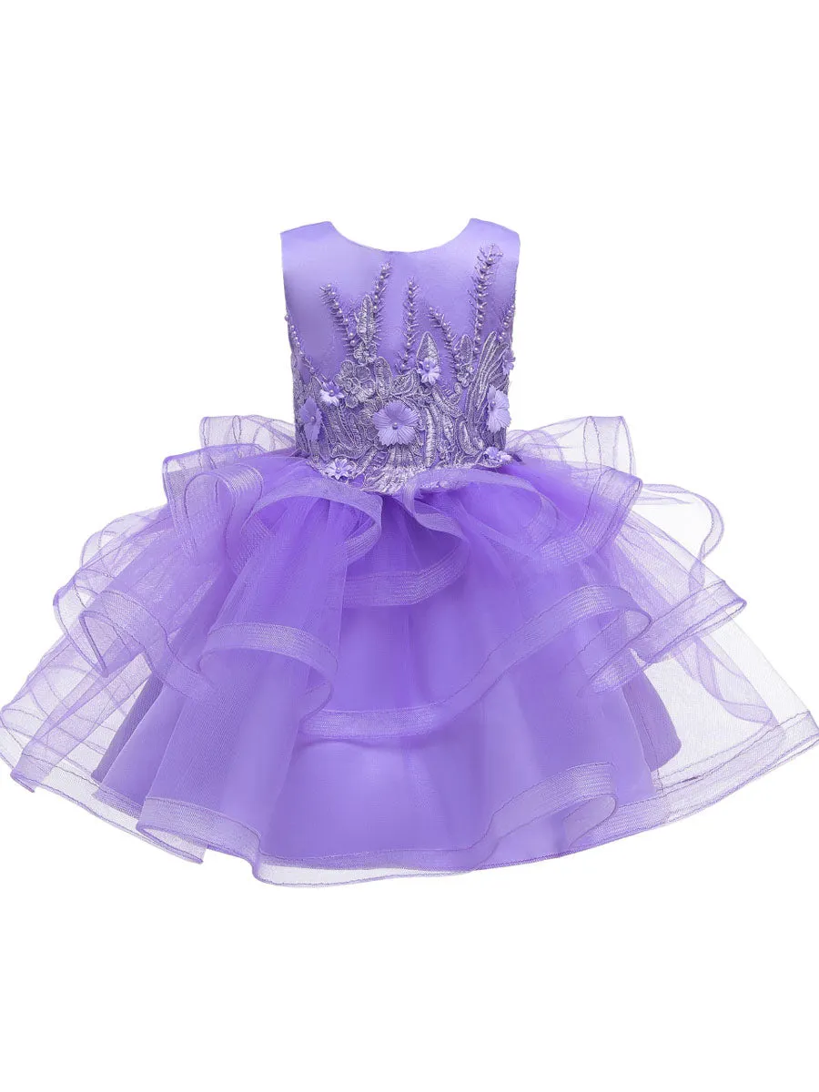 Jewel Neck Tulle Sleeveless Short Princess Beaded Kids Party Dresses