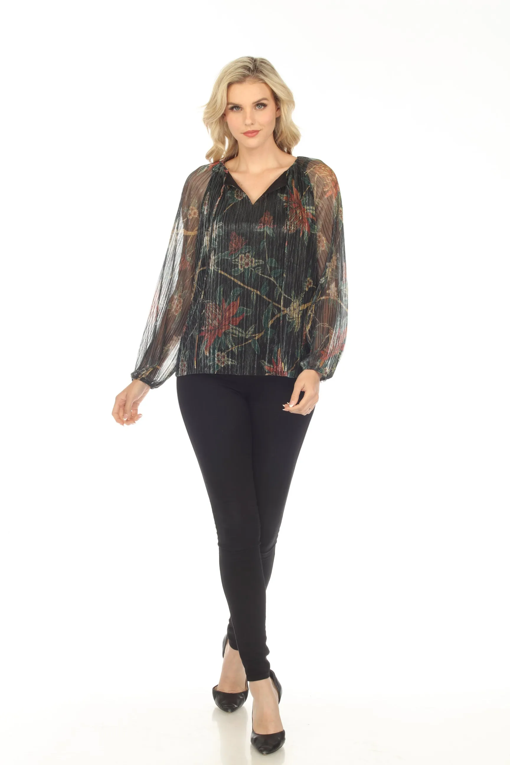Johnny Was Love Evelina Metallic Floral Long Sleeve Blouse L17223