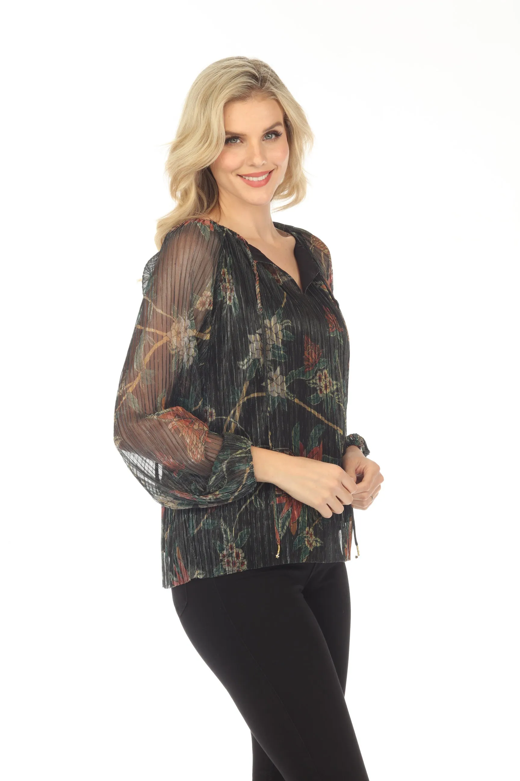 Johnny Was Love Evelina Metallic Floral Long Sleeve Blouse L17223