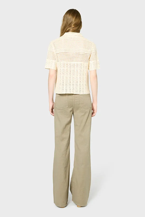 JOLENE ECRU CROCHETED STRIPE POLO SWEATER