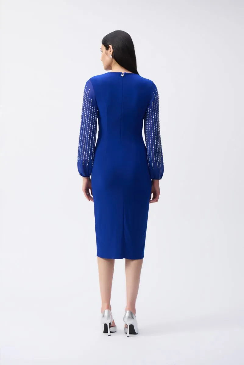Joseph Ribkoff Beaded Puff Sleeve Wrap Front Sheath Dress 243726