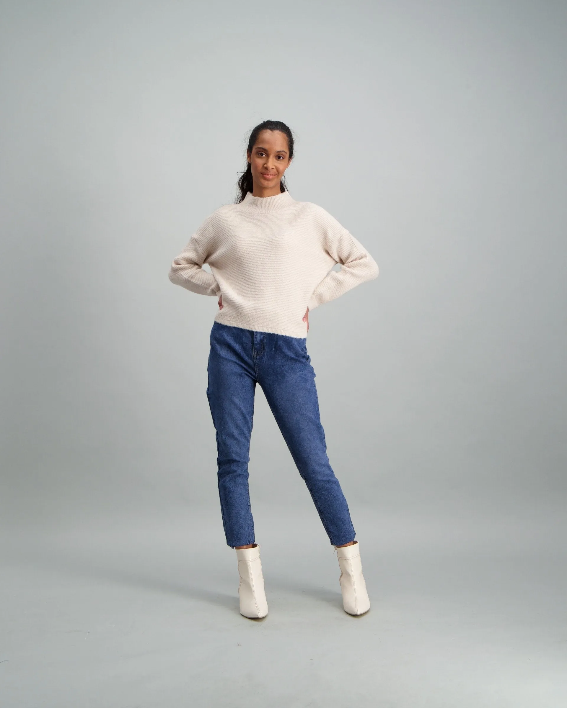 Ladies-Reverse Knit Turtle Neck Pullover