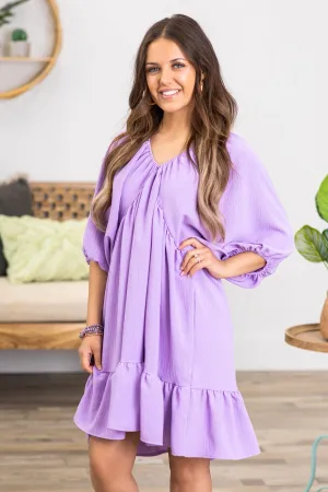 Lavender V-Neck Dolman Sleeve Dress