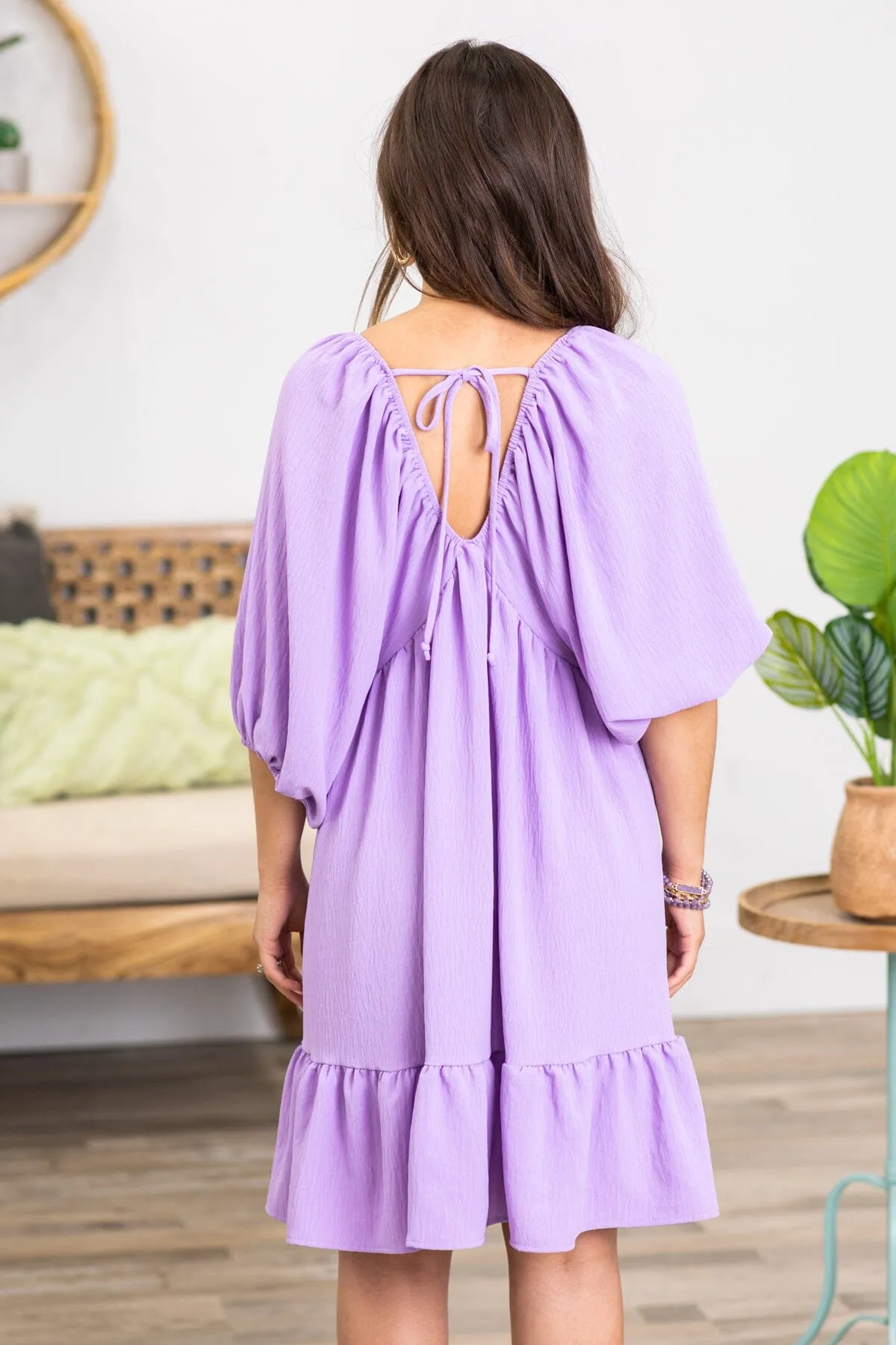 Lavender V-Neck Dolman Sleeve Dress