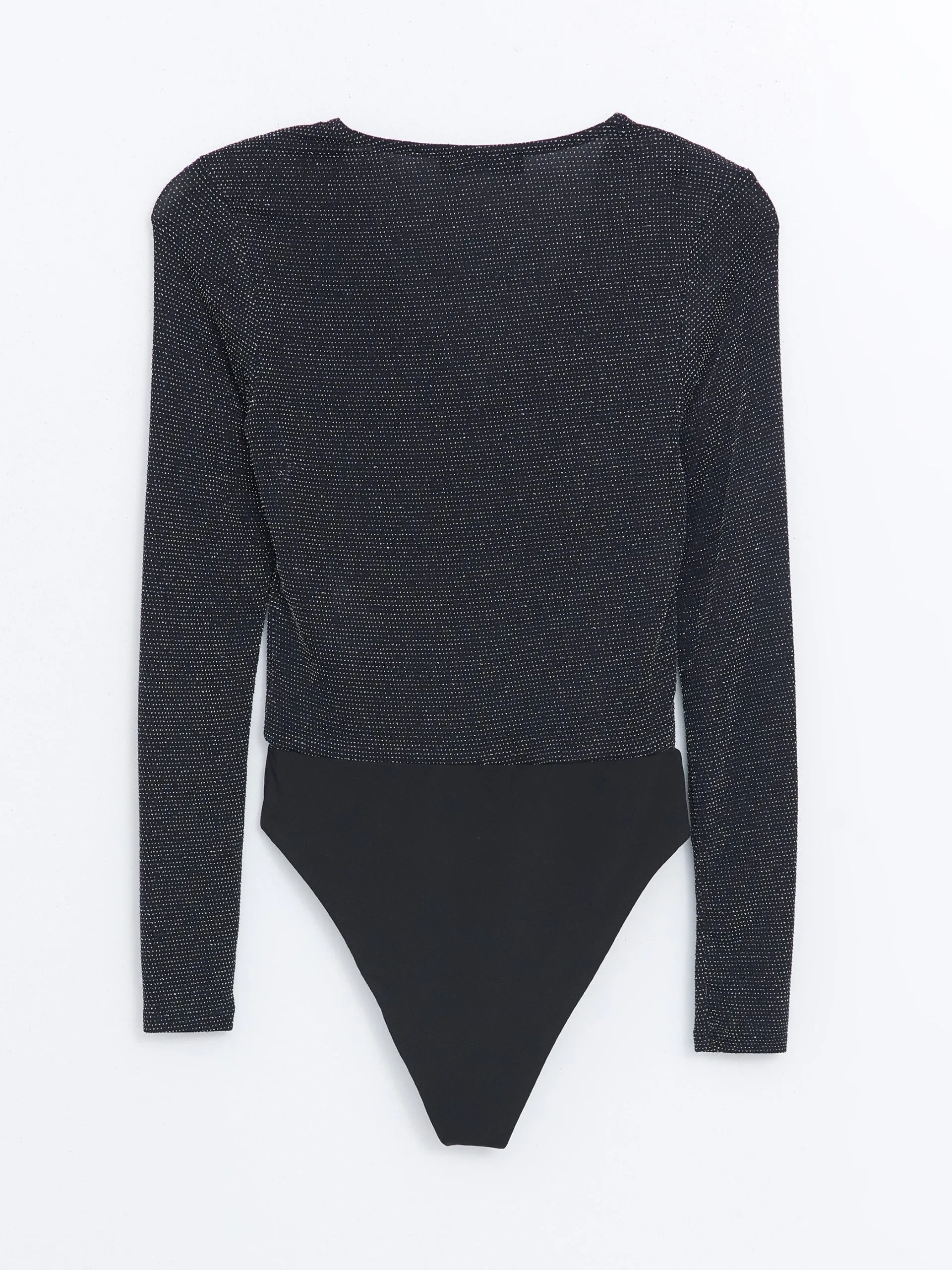 Lcw Vision Black V Neck Shiny Look Women'S Bodysuit
