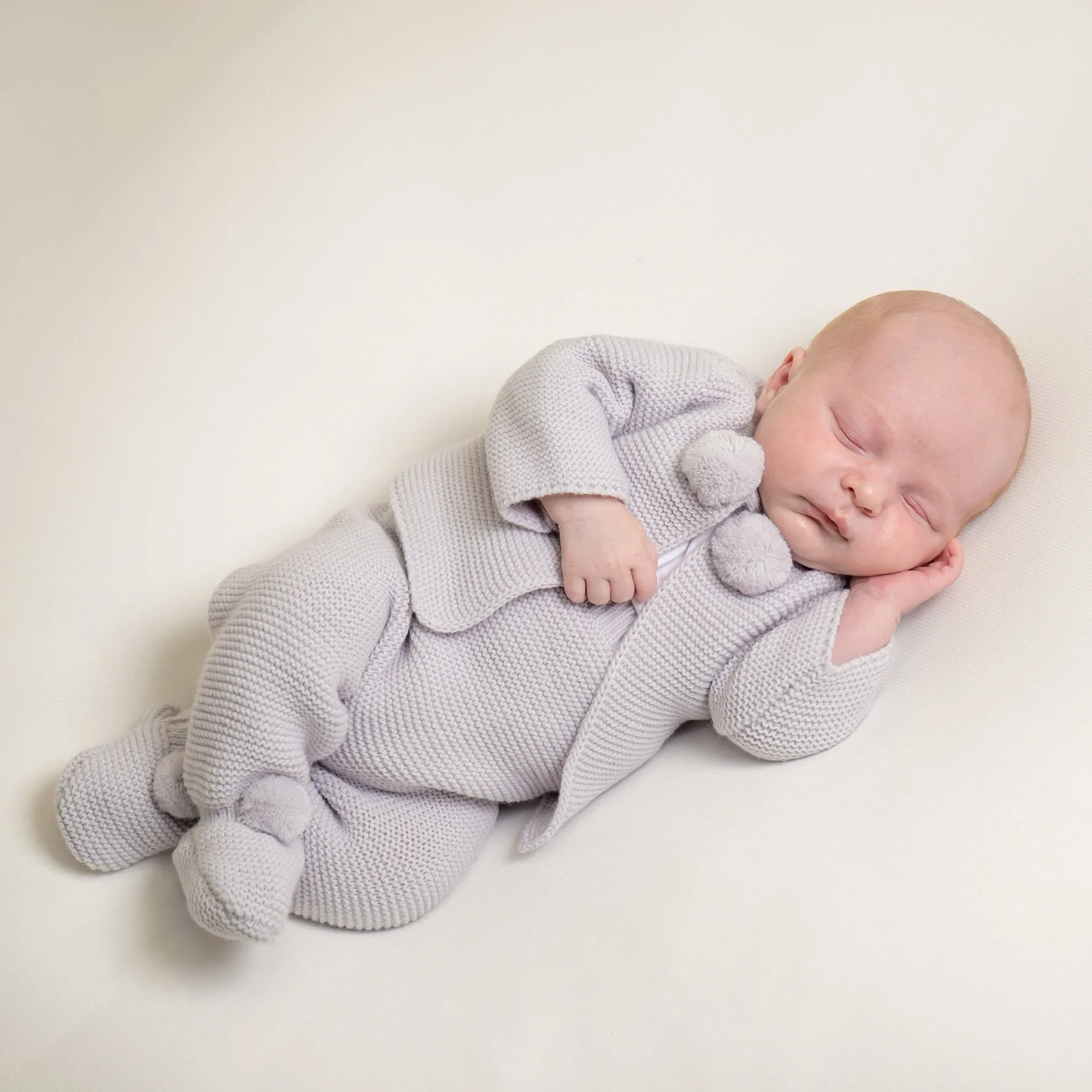 Light Grey Knitted Pom 2 Piece Outfit