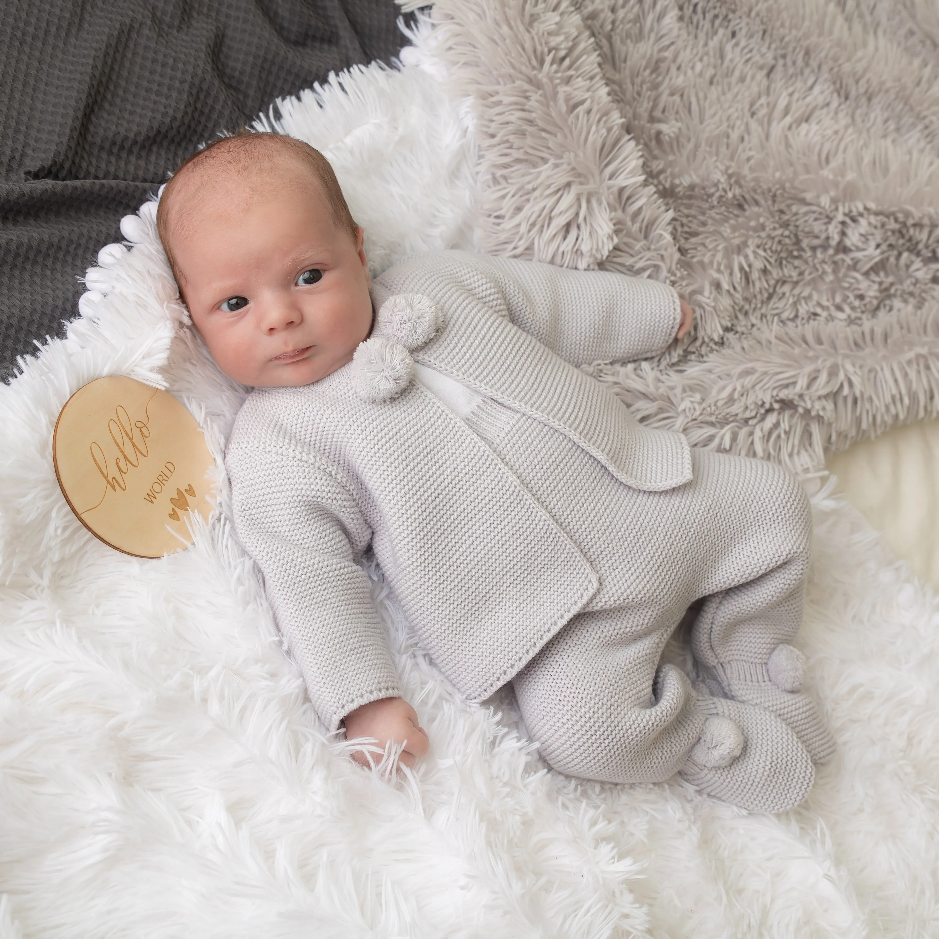 Light Grey Knitted Pom 2 Piece Outfit