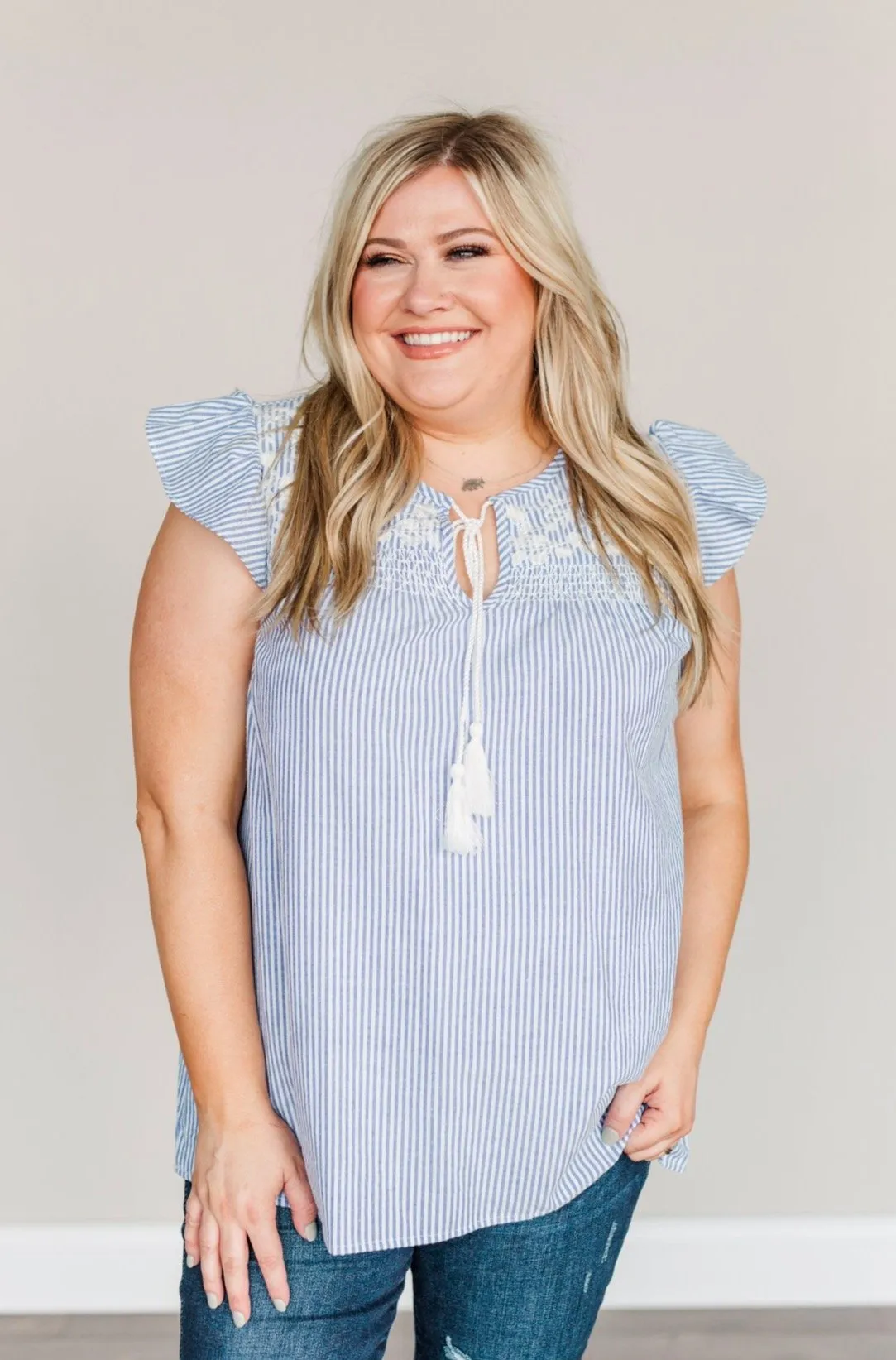 Live Simply Striped Blouse- Navy & Off-White