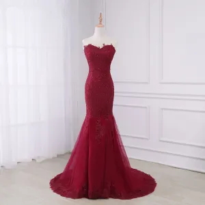 Long Prom Dresses, Lace Prom Dresses, Mermaid Party Prom Dresses, Sleeveless Evening Dresses, Prom Dresses with Court Train, Beading Prom Dresses Online, LB0348