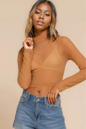 Long Sleeve Mock Neck Mesh Top