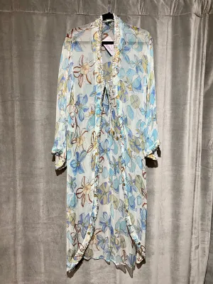 Long Sleeve Sheer Beaded Trim Open ankle Length Cover up