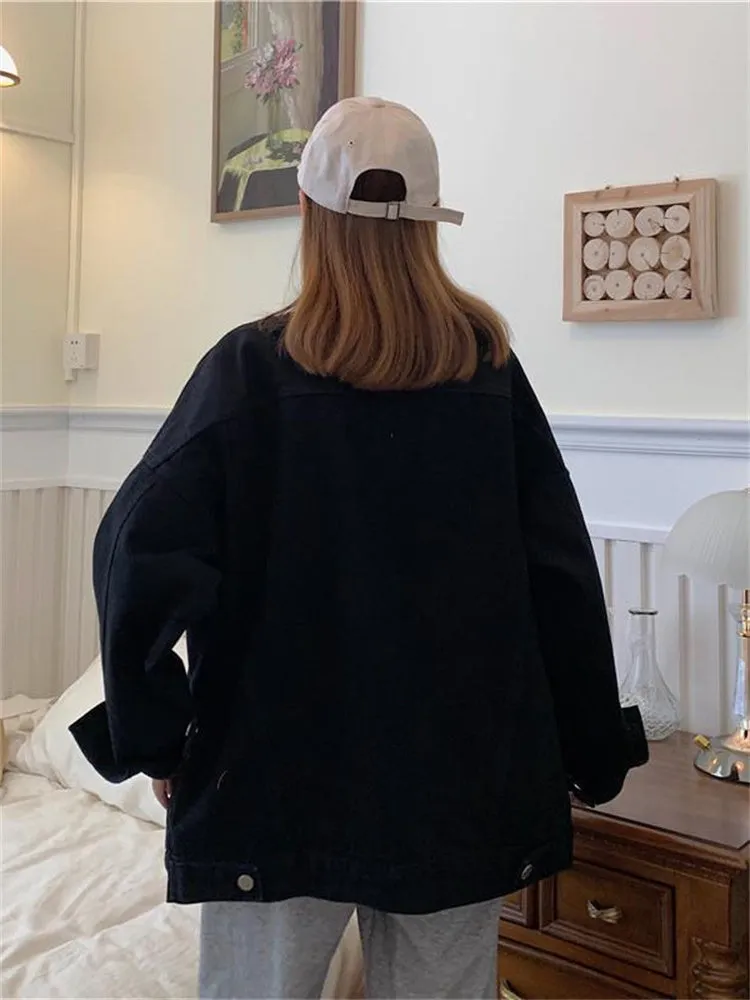 Loose Retro Black Jeans Jacket
