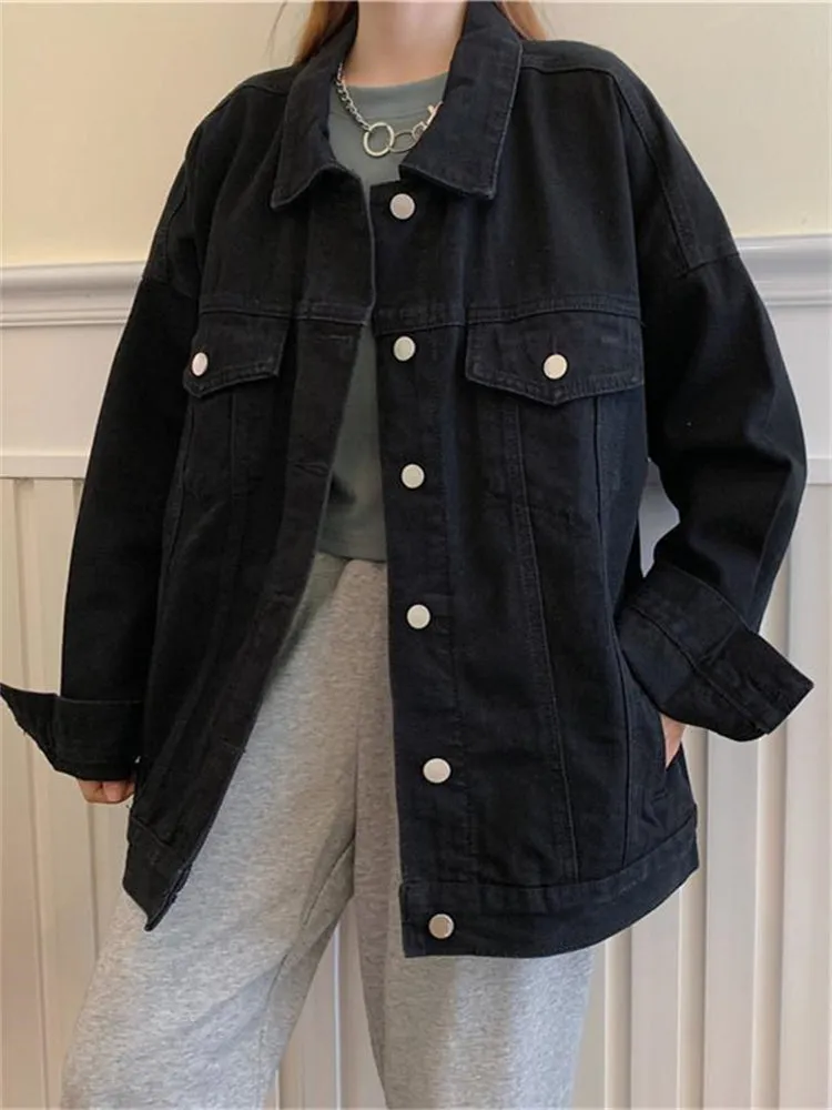 Loose Retro Black Jeans Jacket
