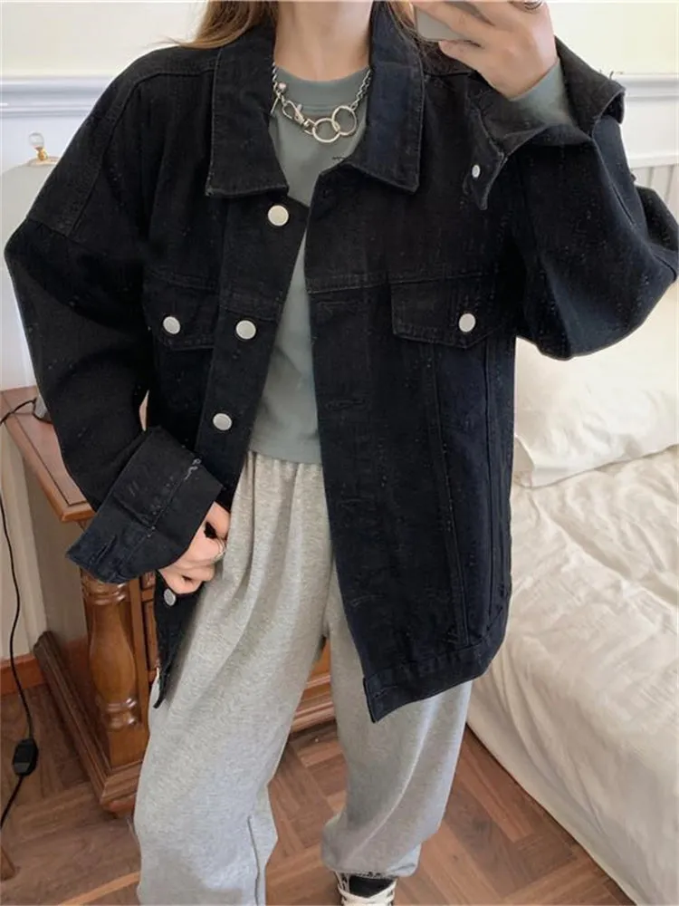 Loose Retro Black Jeans Jacket
