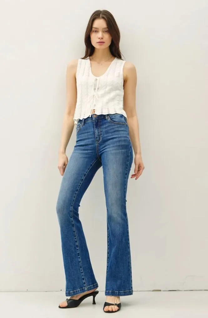 Marin WAVY KNIT TIE FASTENING VEST-Off White