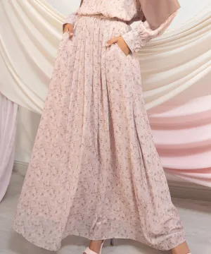 Mauve Flower Moment Pleated Chiffon Maxi Skirt