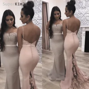 mermaid bridesmaid dresses long 2020 lace appliqué beaded elegant cheap wedding party dress