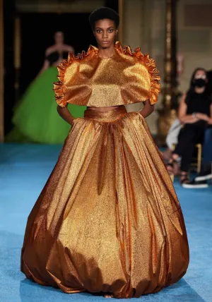 Metallic Foil Ruffled Seam Cape Top