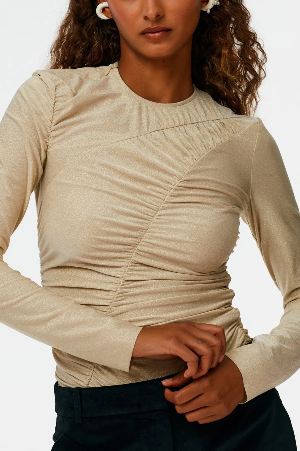Metallic Jersey Ruched Top in Gold