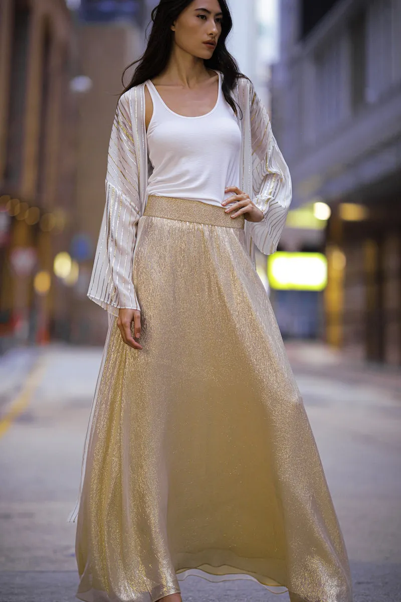 Metallic Lamé Sweep Skirt
