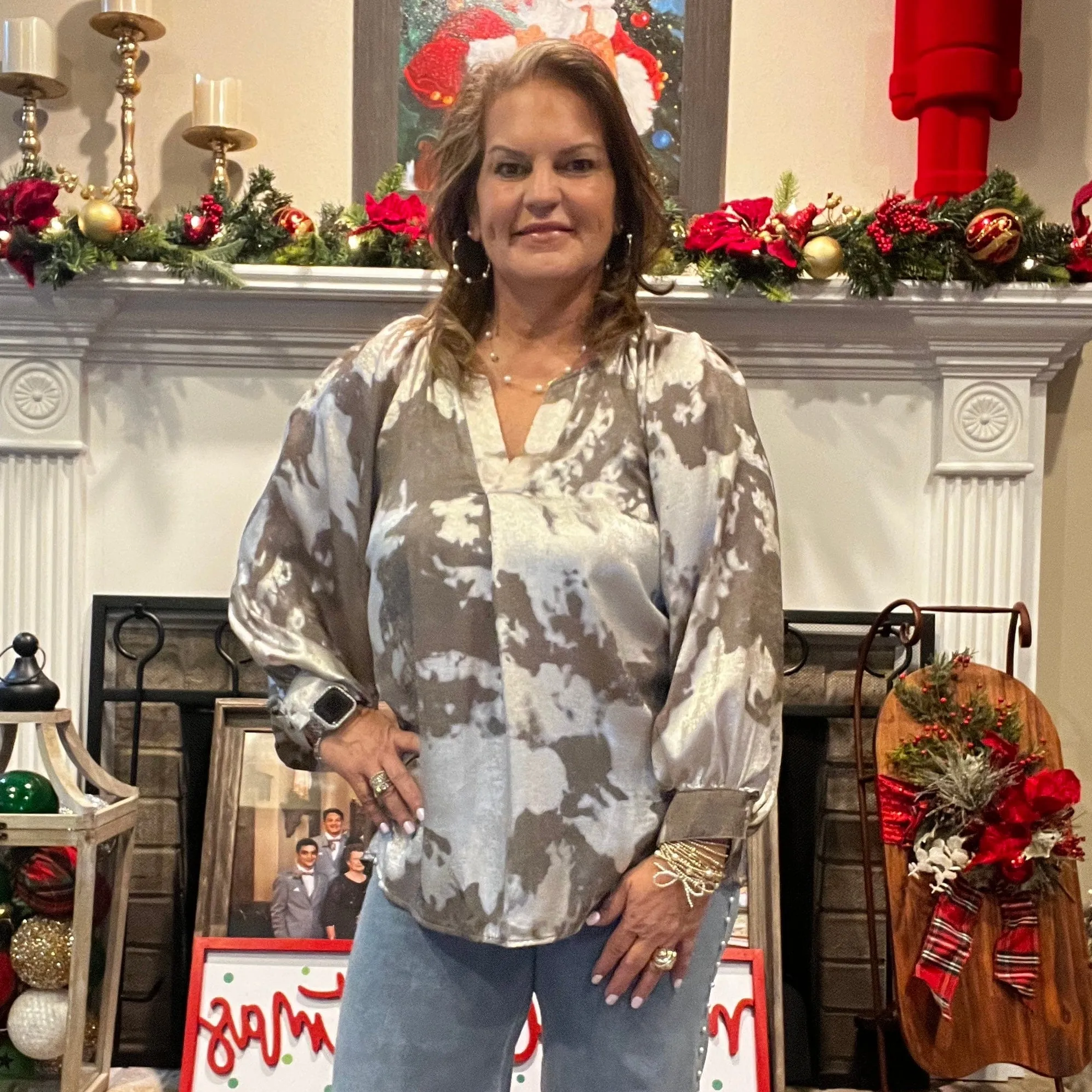 Metallic Puff Sleeve Top - Taupe