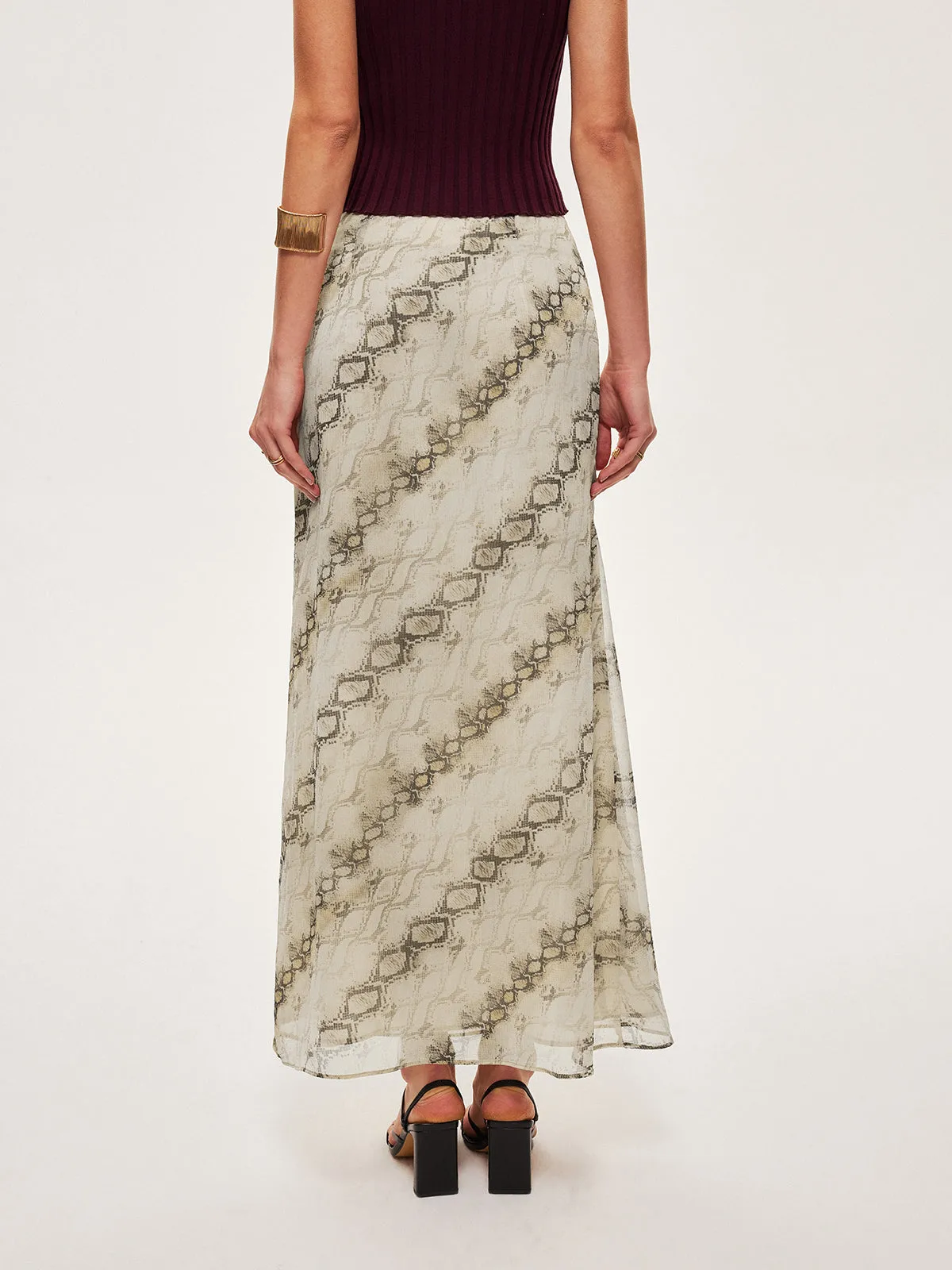 Mid-Waist Print Flowy Skirt