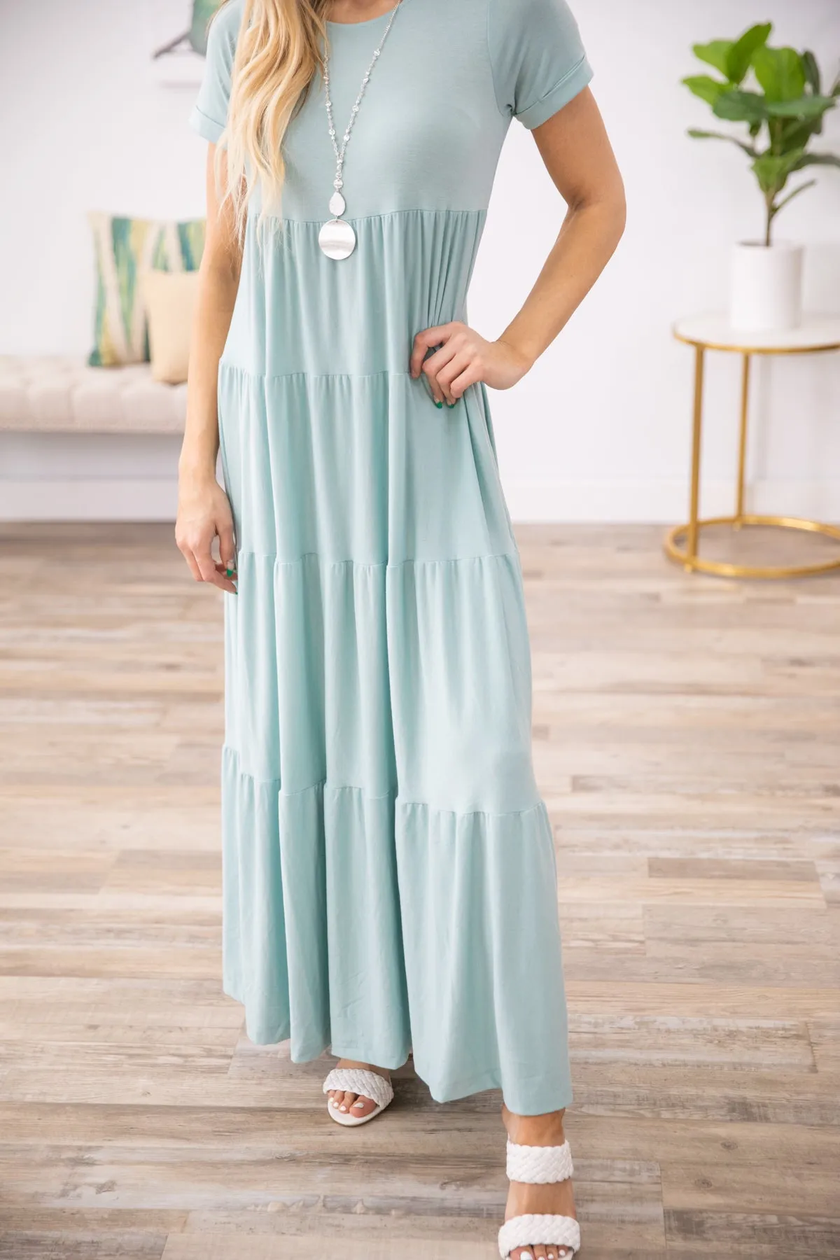 Mint Short Sleeve Maxi Dress